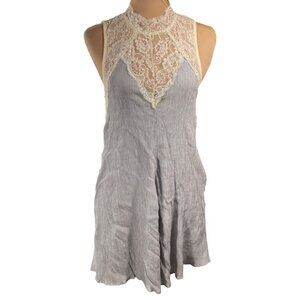 Altar'd State Slip Dress Crinkle Grey Cream S Small Sleeveless